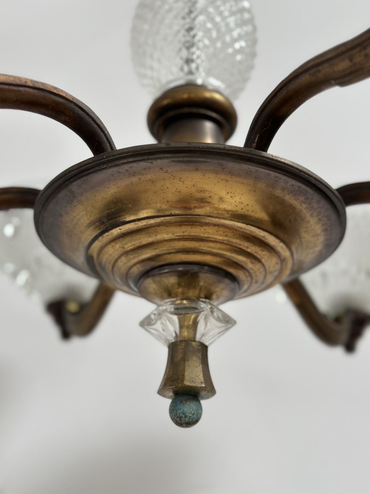Antique French Bronze Glass Ceiling Icicle Chandelier By Petitot & Ezan photo Lighting