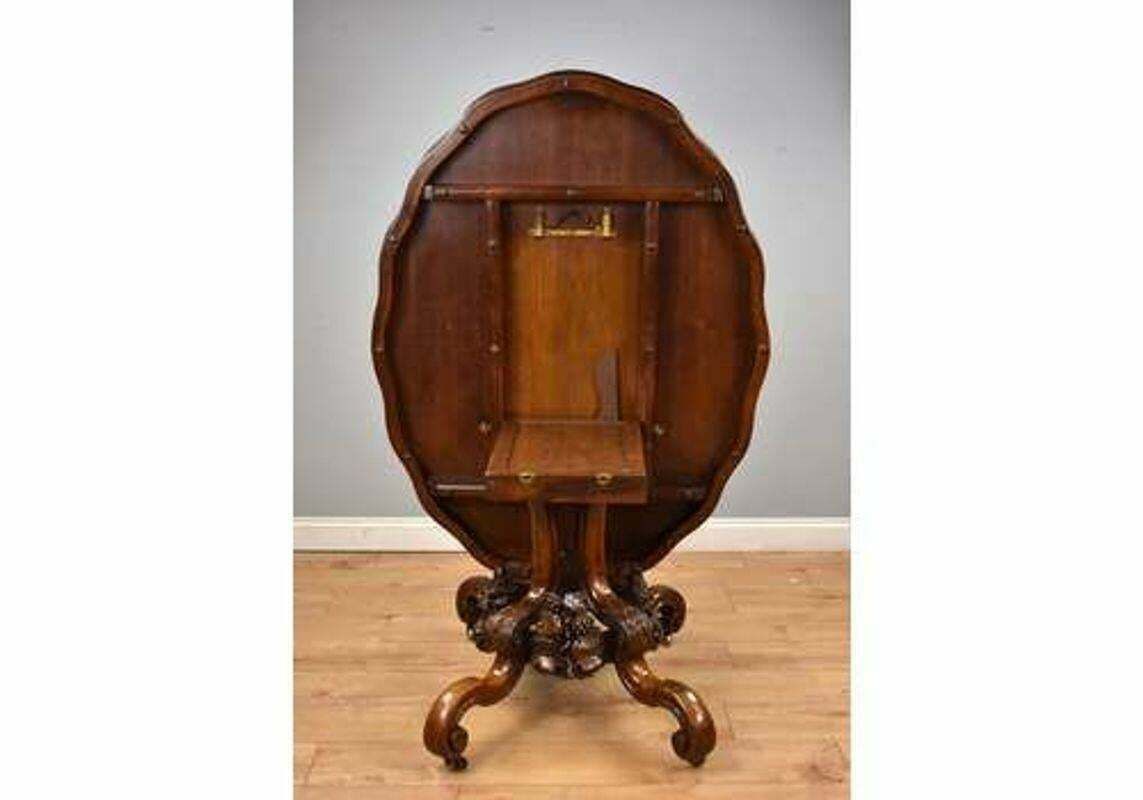 19th Century, English Victorian Burr Walnut Loo Table photo for sale