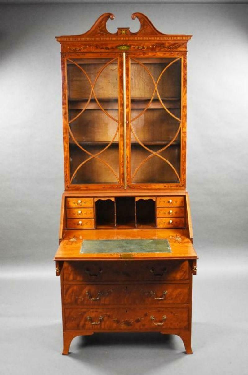 Edwardian Hand Painted Satinwood Bureau Bookcase photo Furniture