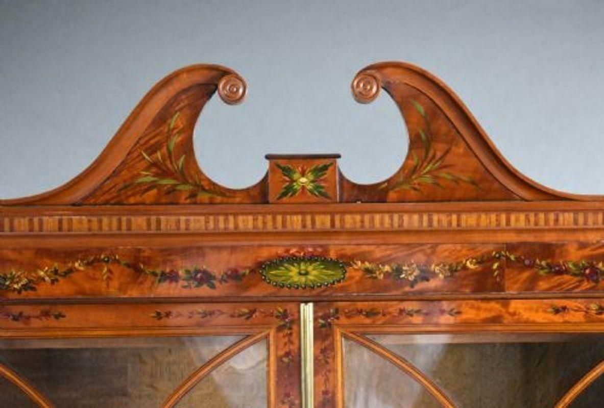 Edwardian Hand Painted Satinwood Bureau Bookcase photo vinterior