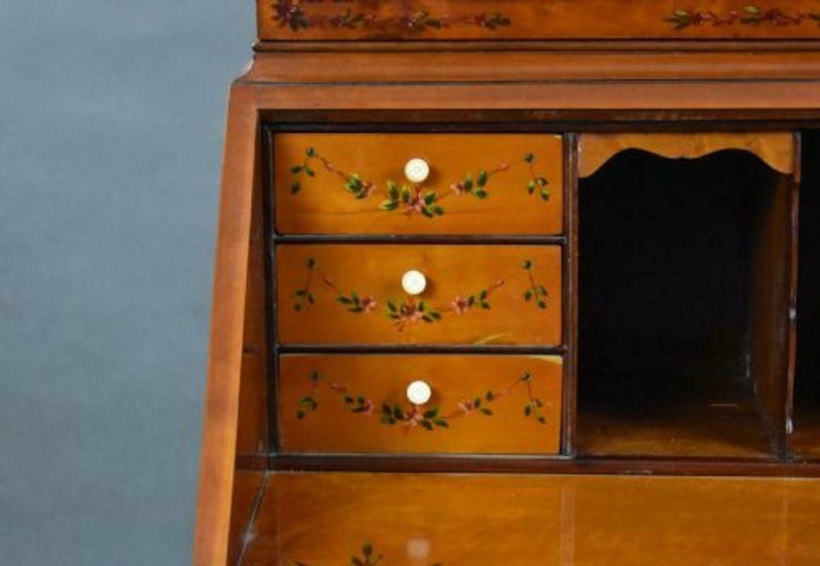 photo for sale Edwardian Hand Painted Satinwood Bureau Bookcase
