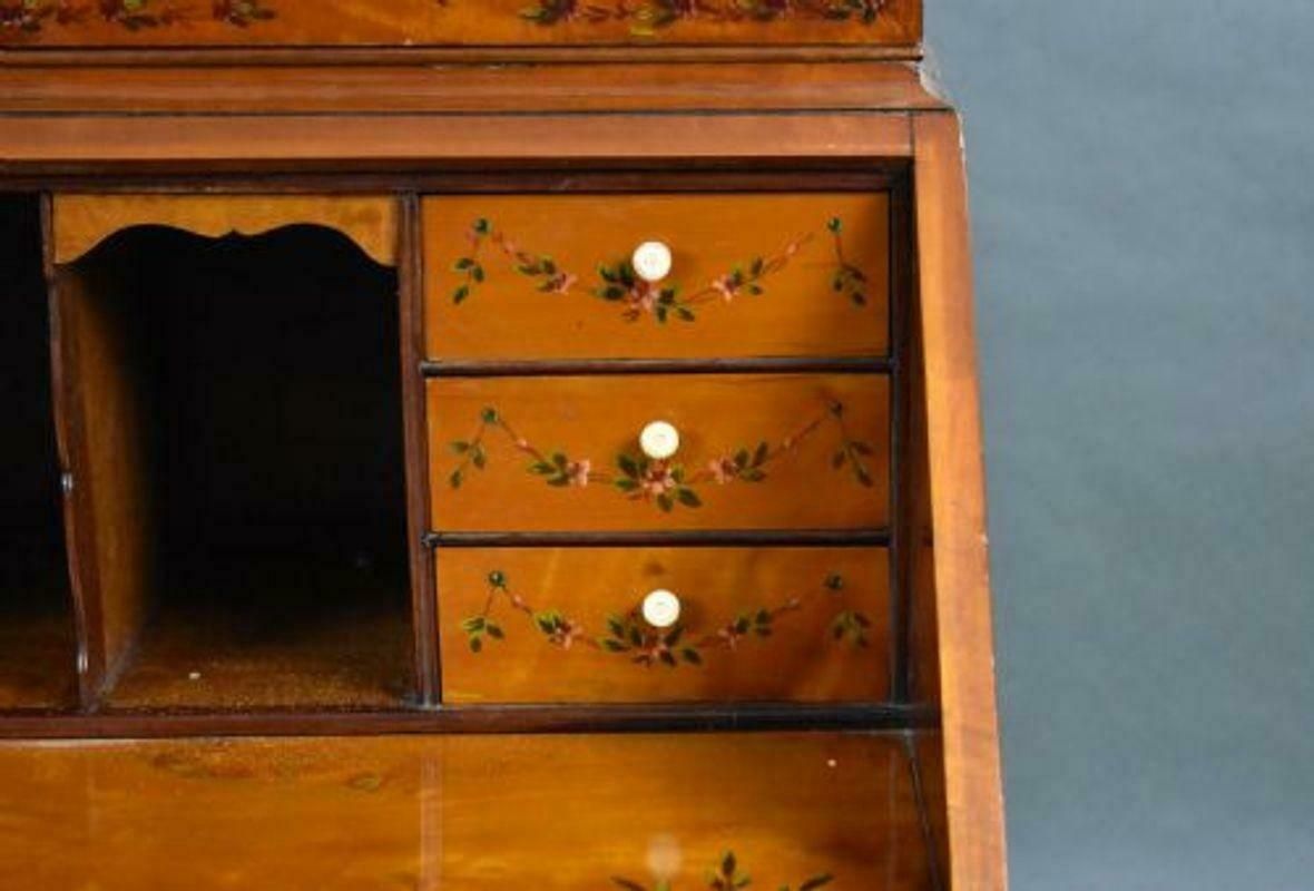 Furniture Edwardian Hand Painted Satinwood Bureau Bookcase photo