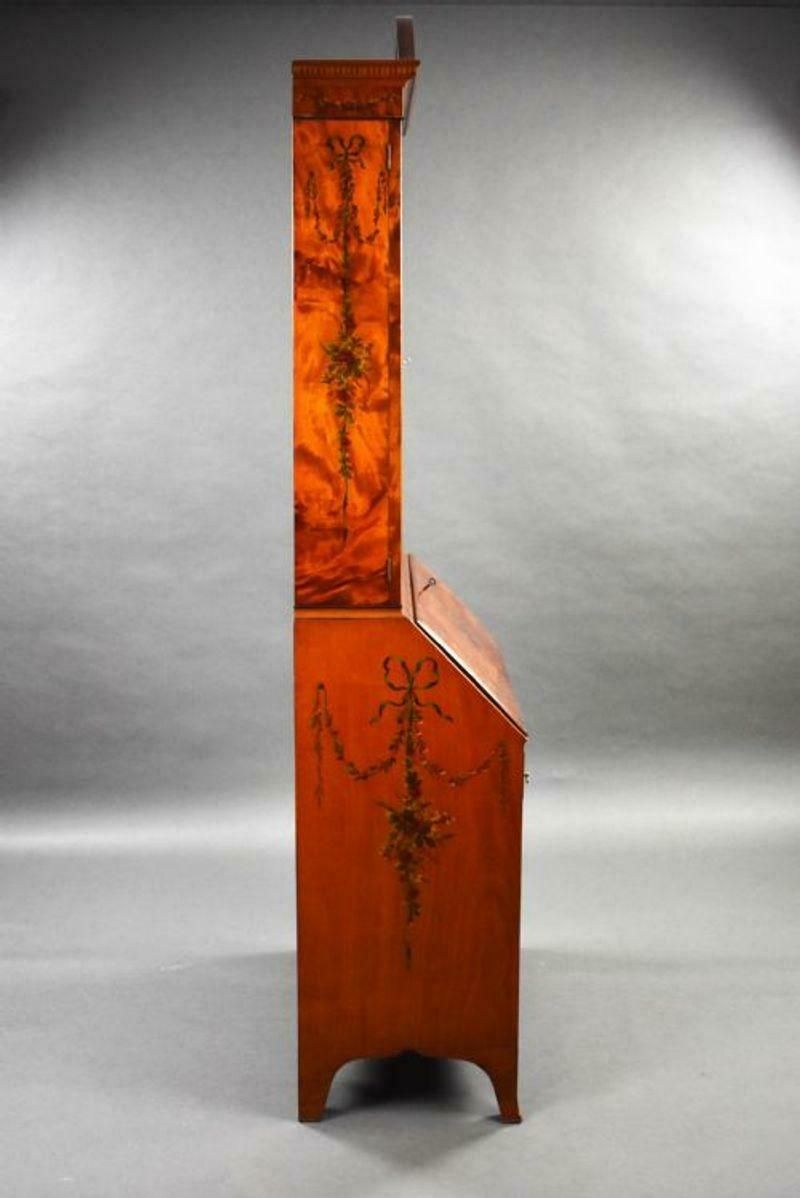photo buy Edwardian Hand Painted Satinwood Bureau Bookcase