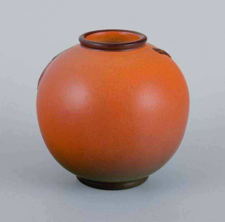 Ipsen's Denmark Two Small Vases With Glaze In Orange Green Shades photo 228.0