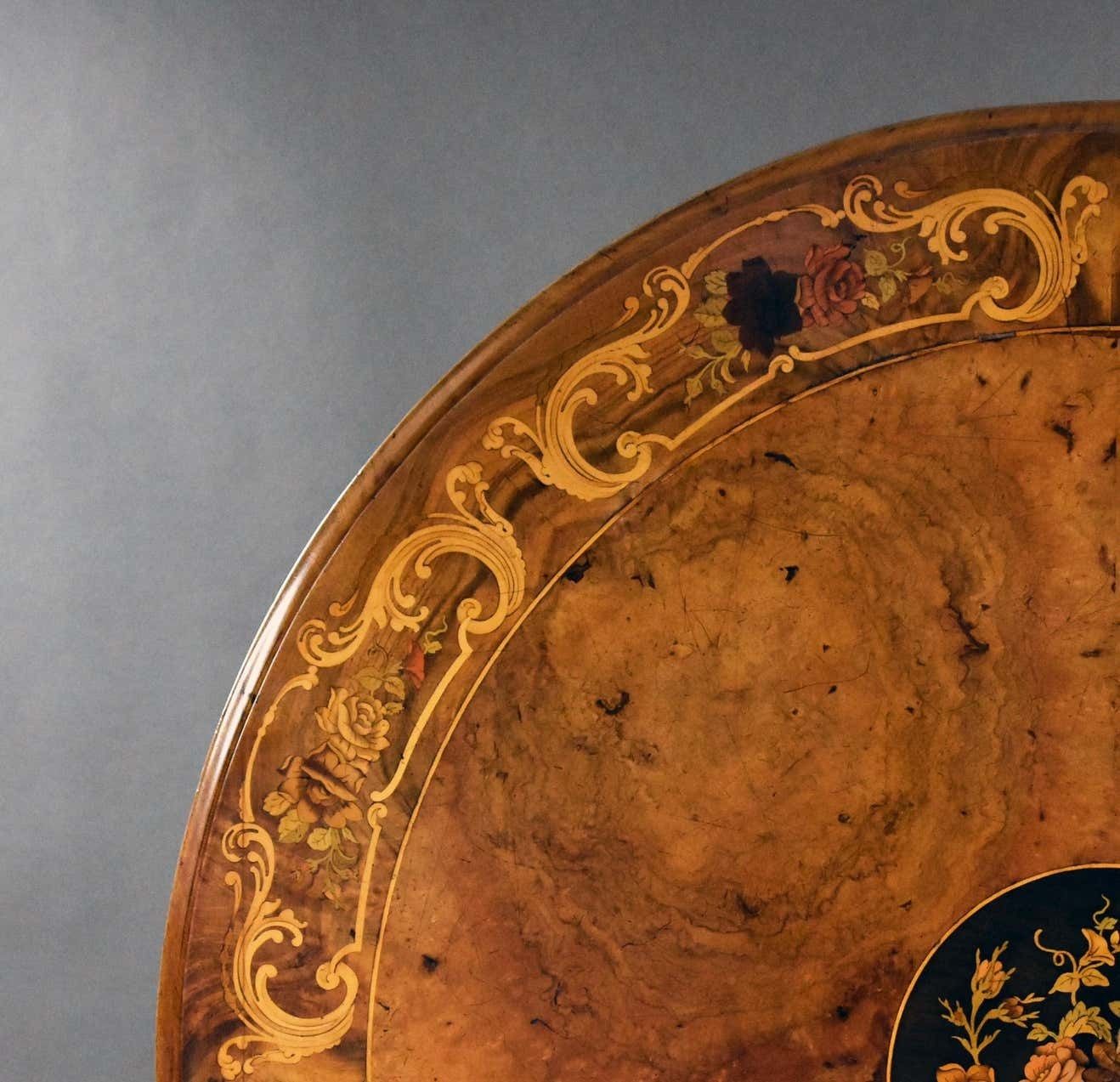 19th Century Victorian Burr Walnut & Marquetry Circular Breakfast photo Furniture