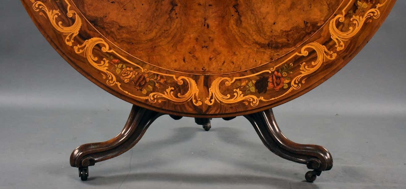 Furniture 19th Century Victorian Burr Walnut & Marquetry Circular Breakfast photo