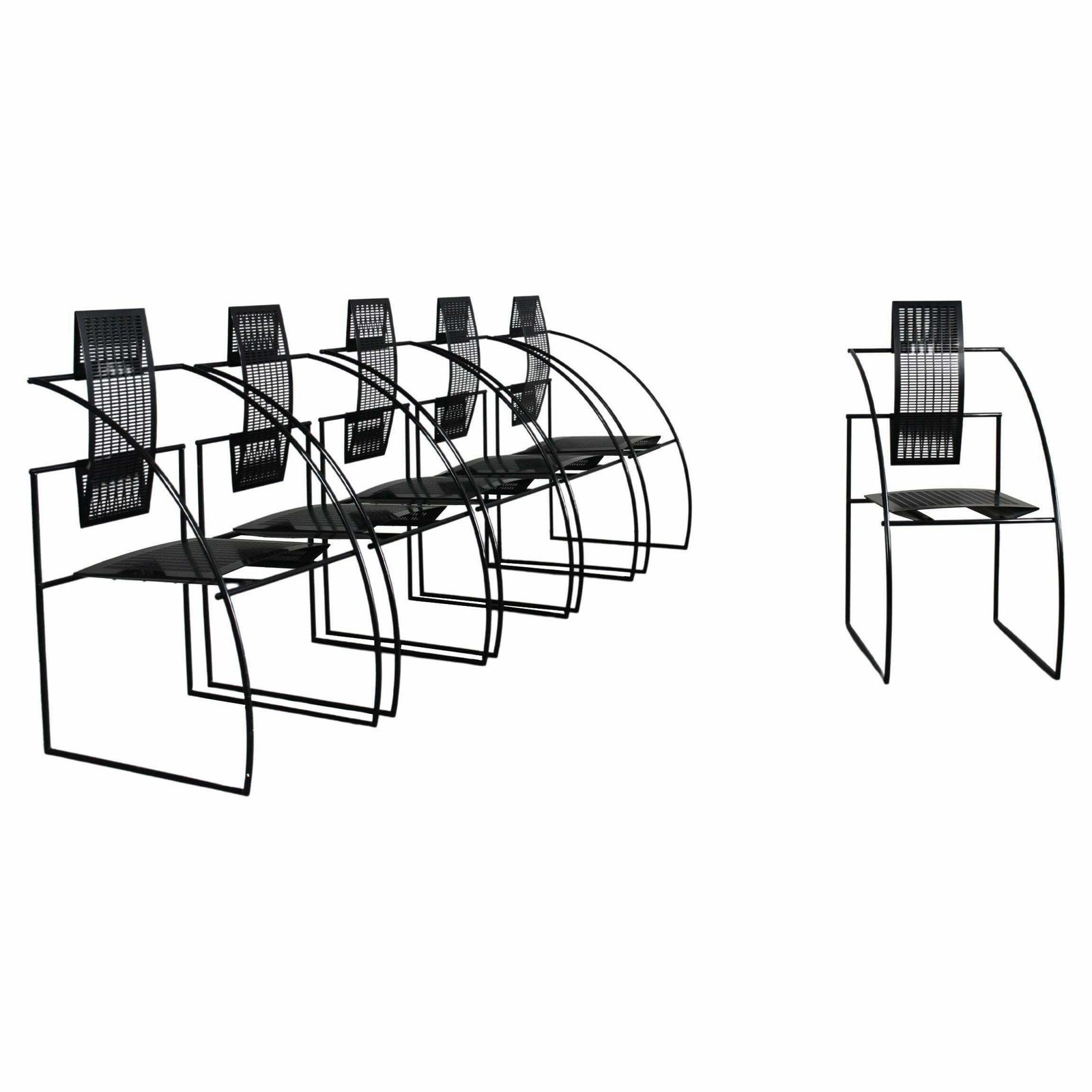 Mario Botta Set Of Six La Quinta Chairs In Steel And Metal By Alias, 1985, Italy