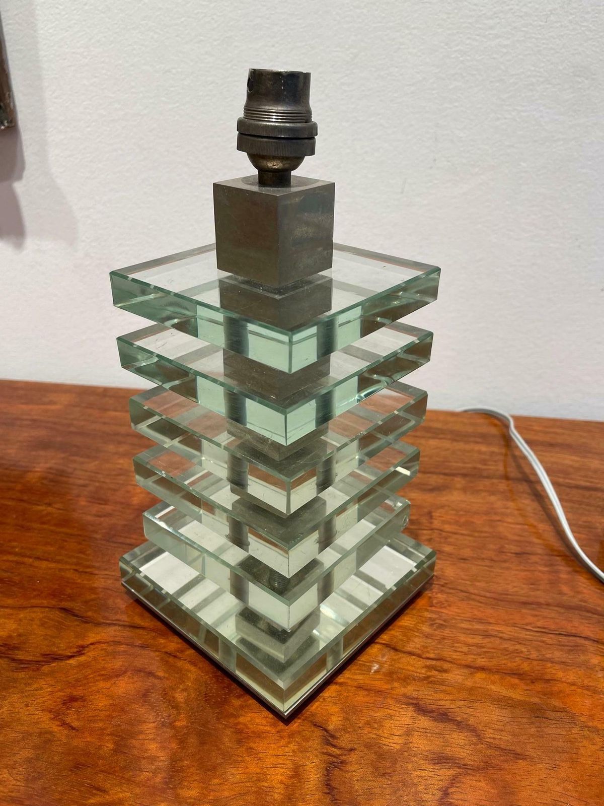 Pair Of Modernist Glass And Nickel Table Lamps By Desny, Art Deco, France photo furniture