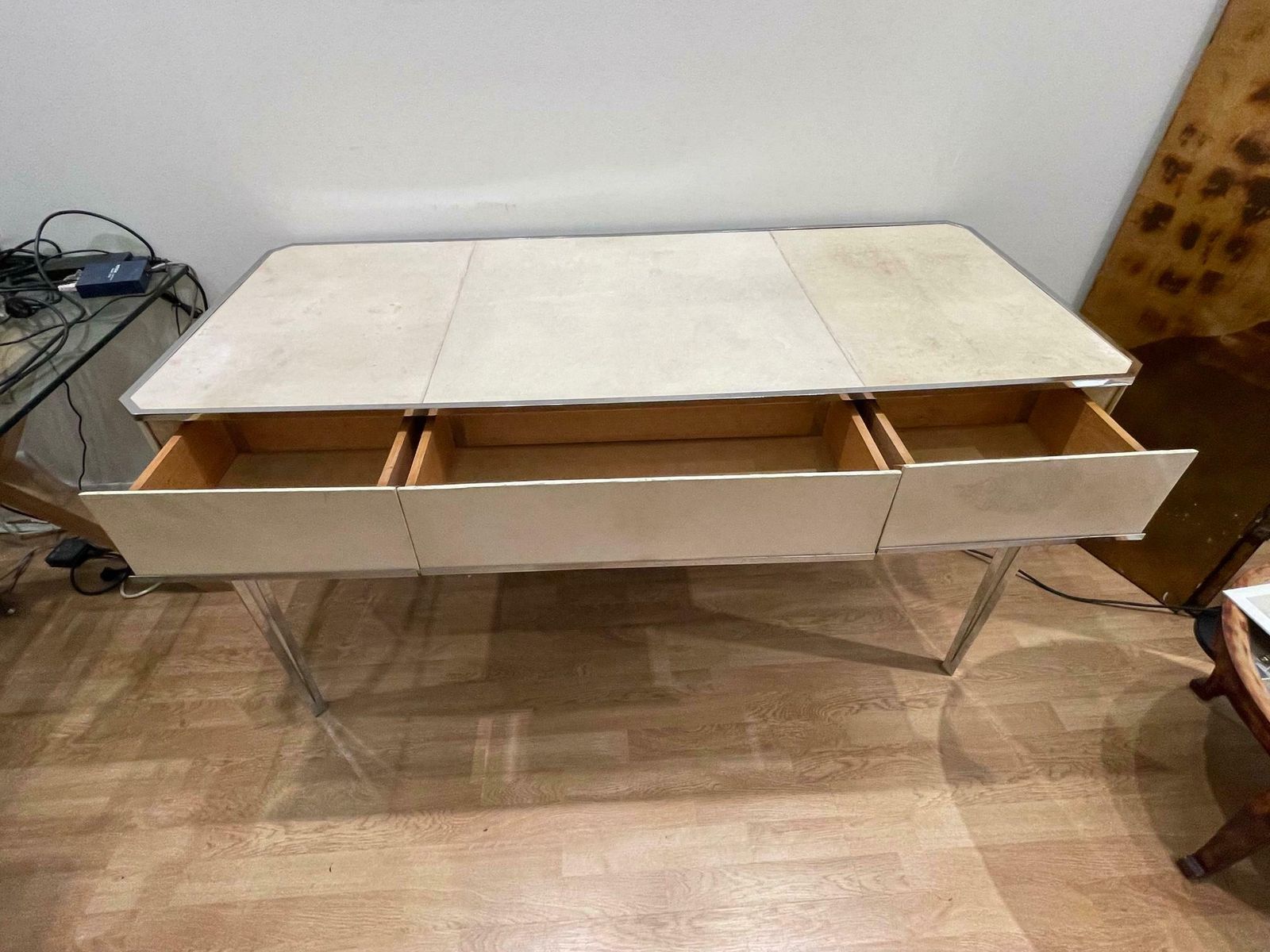 Parchment Covered Desk By Primavera, Art Deco, France, 1930's photo for sale