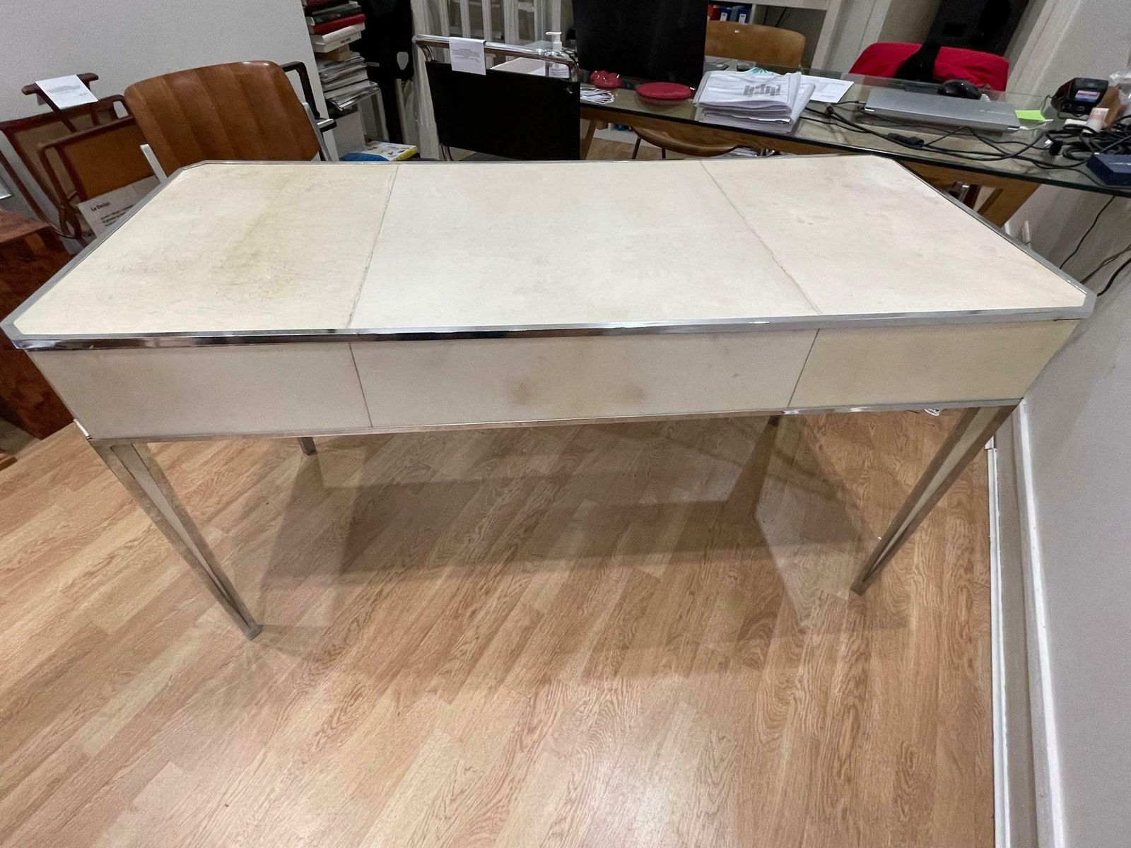 Parchment Covered Desk By Primavera, Art Deco, France, 1930's photo vinterior
