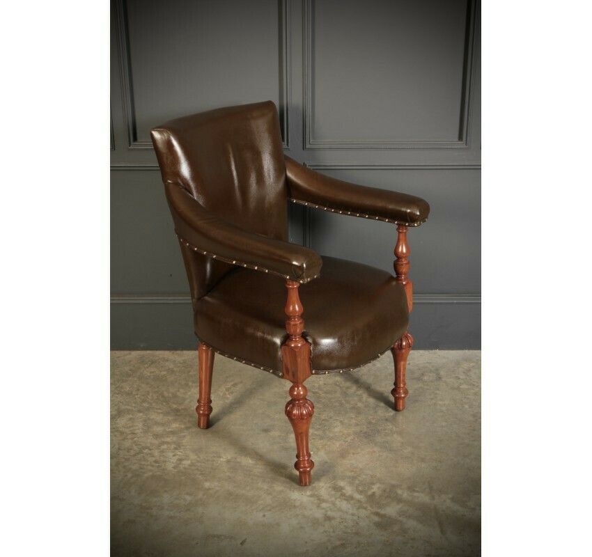 Pair Of Victorian Mahogany & Leather Desk Chairs photo for sale