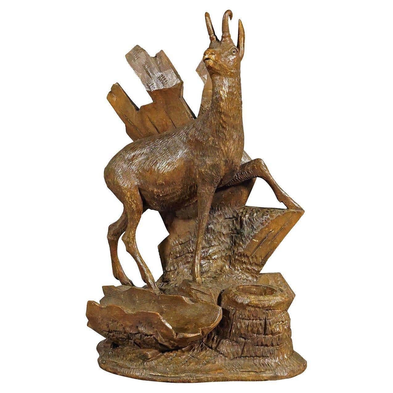 Finely Carved Wood Chamois Brienz, Switzerland Ca. 1900