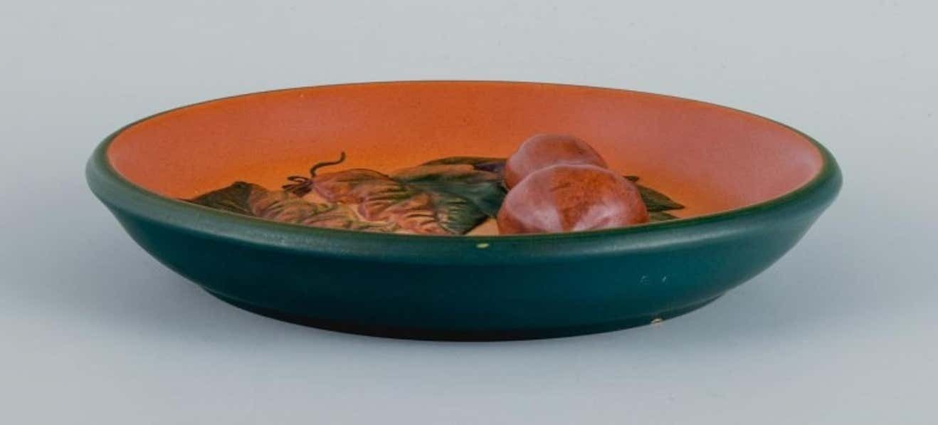 Ipsen's Denmark Bowl With Leaves And Pumpkins Glaze In Shades Of Orange Green photo furniture