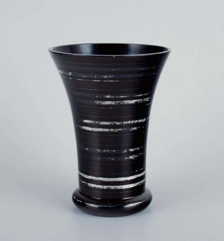 Two Art Deco Vases In Art Glass With Silver Inlays 1930 1940s photo for sale