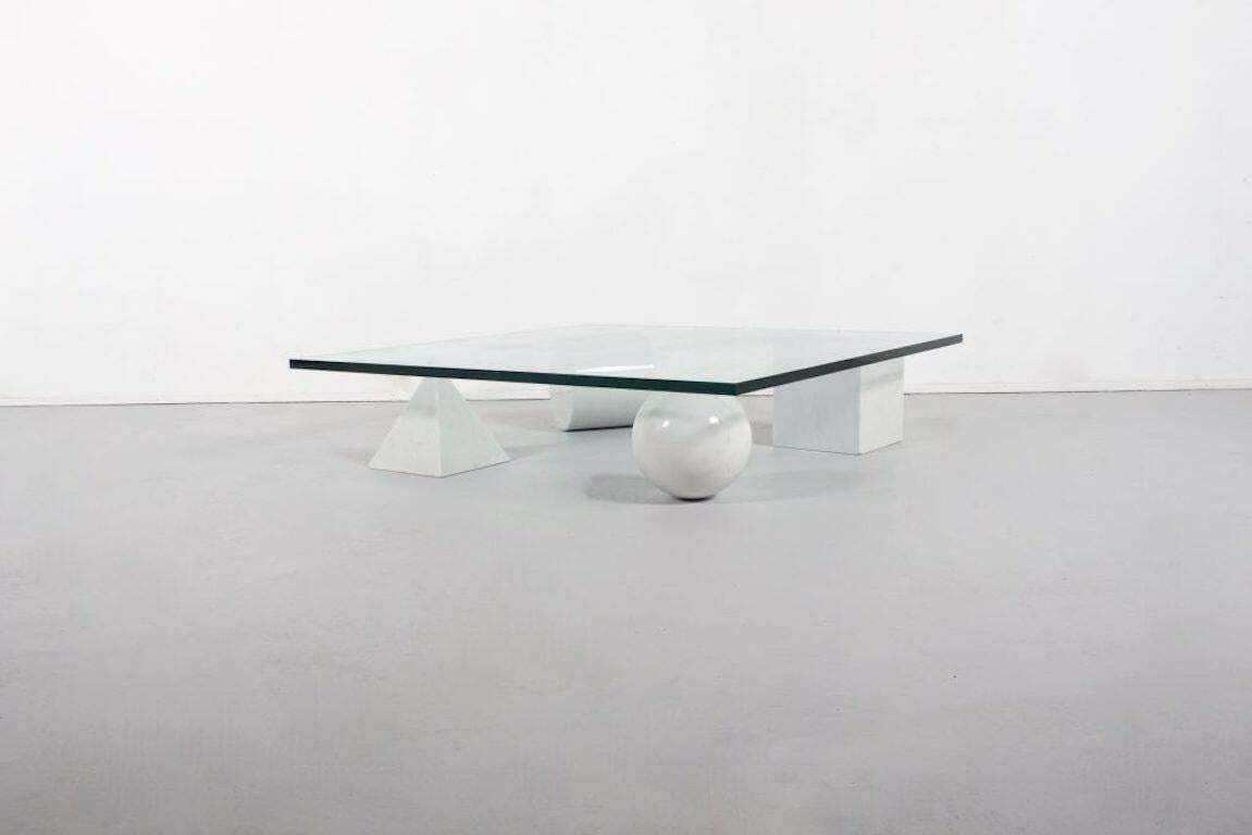 Massimo And Lella Vignelli 'Metaphora' Coffee Table In Carrara Marble And Glass photo Furniture