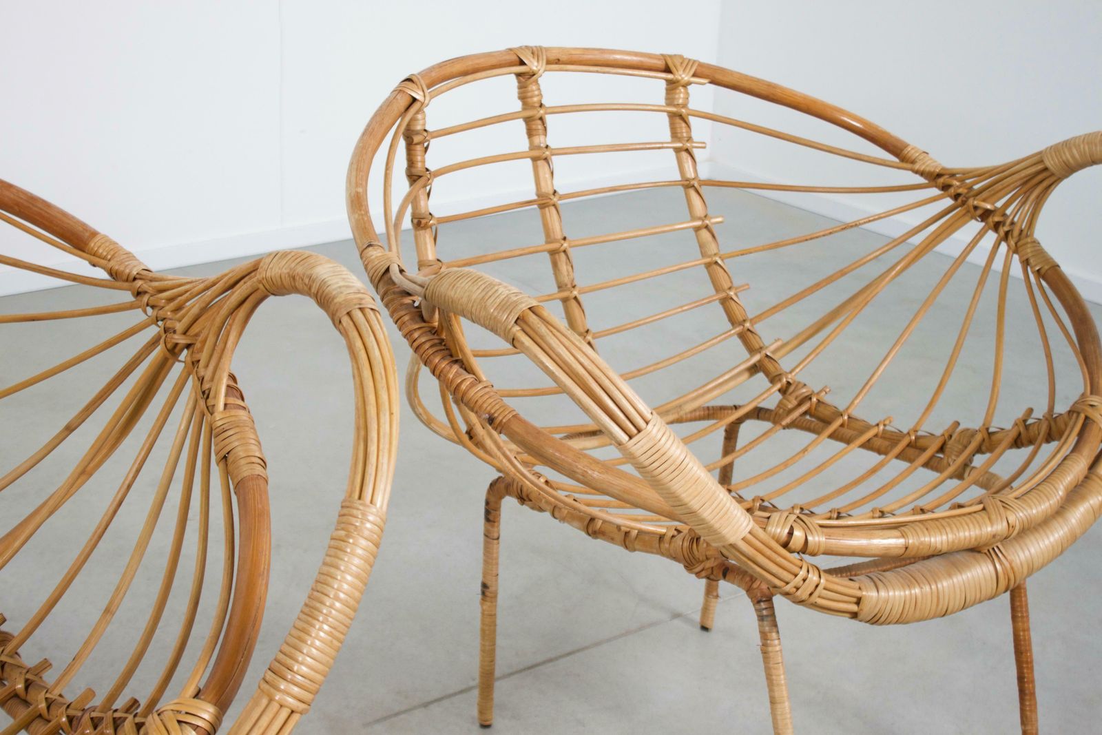 Midcentury Modern Rattan And Metal Armchairs, 1960s photo Furniture