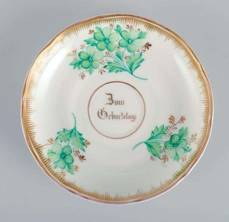 Kpm Berlin Chocolate Cup Hand Painted With Green Flowers And Gold Decoration photo 197.0