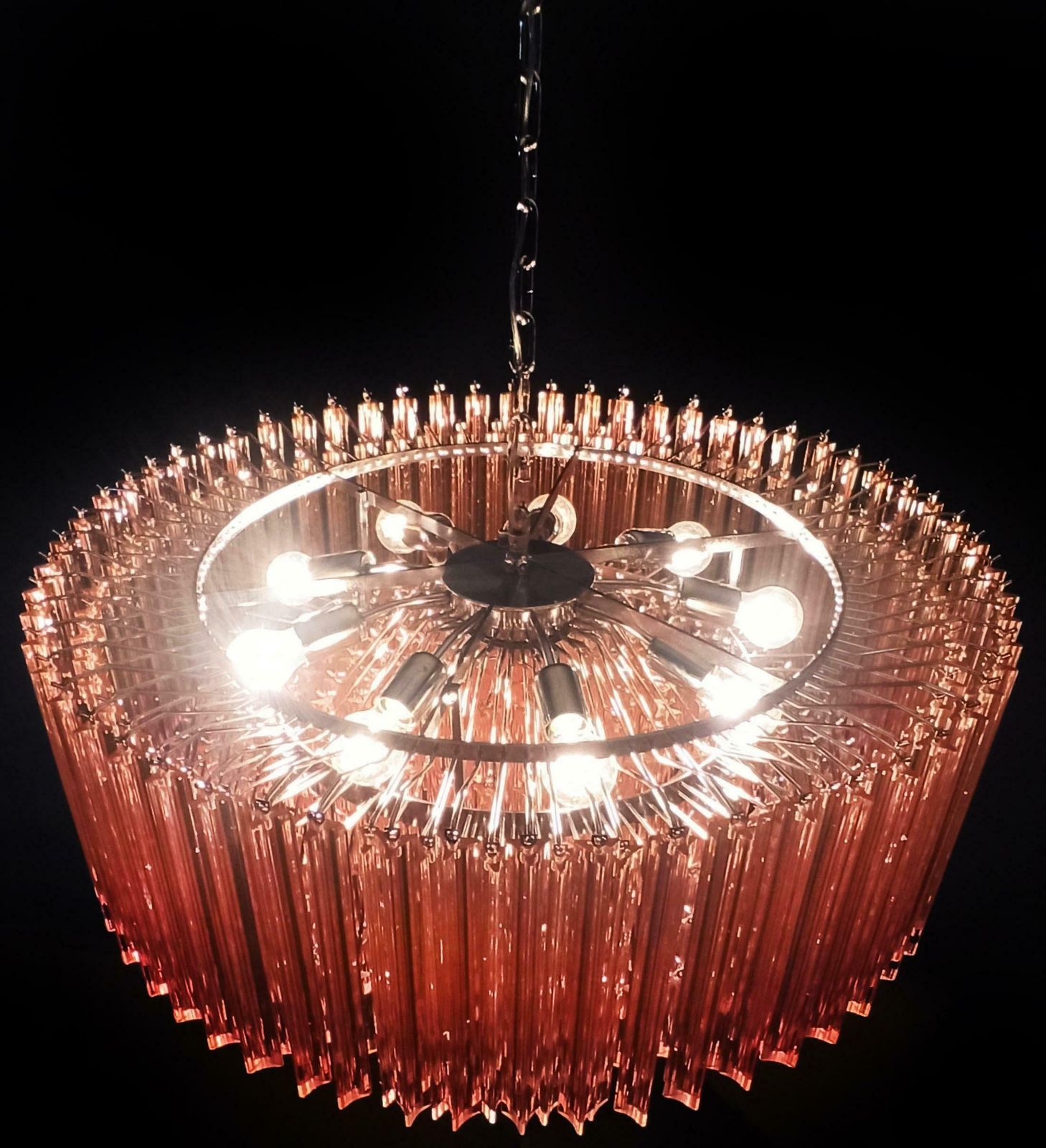 Huge And Amazing Triedri Murano Glass Chandelier   391 Pink Prims Triedri photo for sale