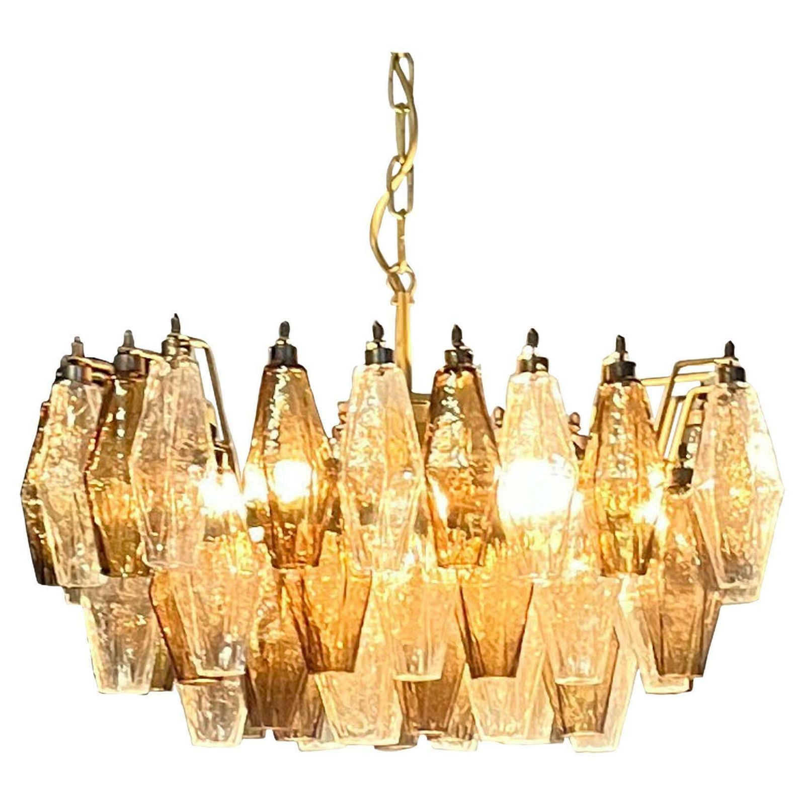 Elegant Murano Poliedri Chandelier   Carlo Scarpa   Clear And Smoked Glasses
