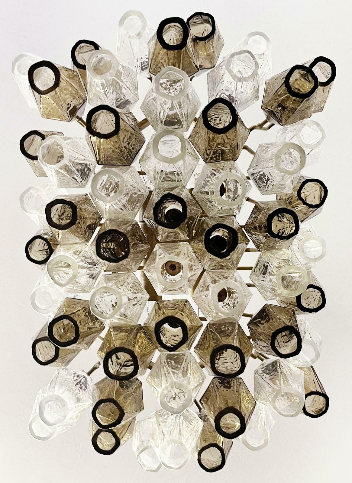 photo vinterior Elegant Murano Poliedri Chandelier   Carlo Scarpa   Clear And Smoked Glasses