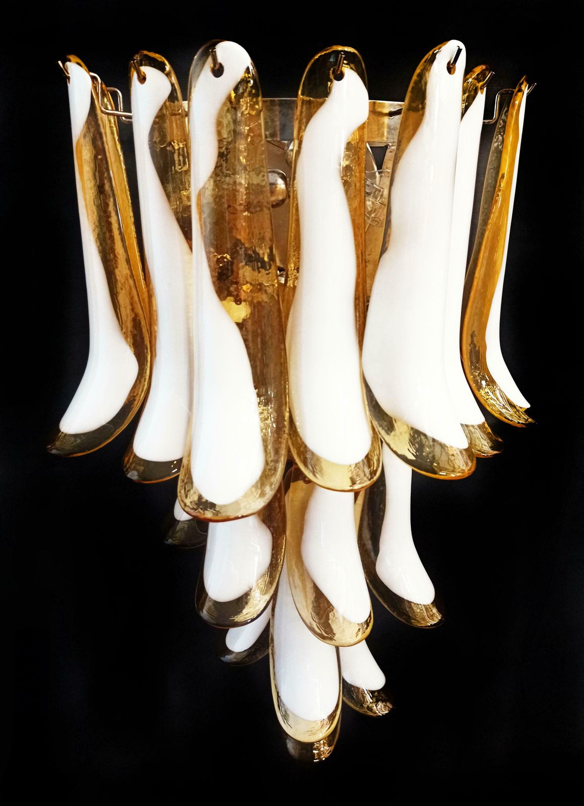Pair Of Vintage Italian Murano Wall Lights   16 Caramel And Lattimo Glass Petals photo Lighting