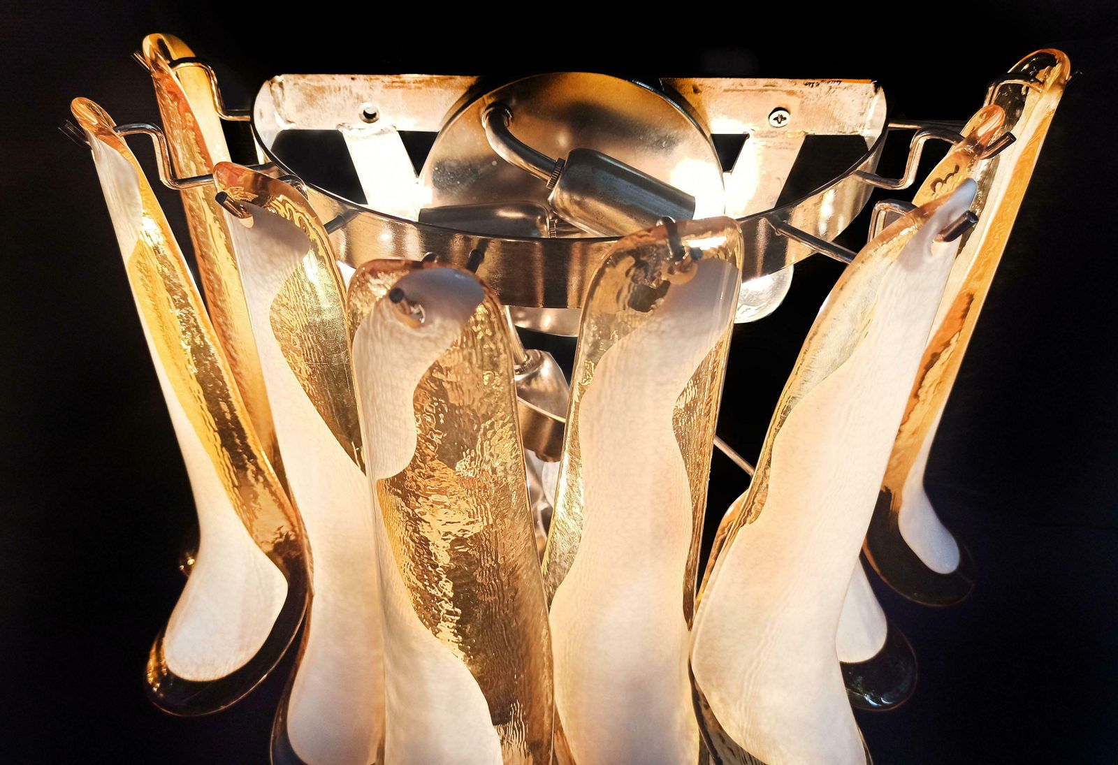 Pair Of Vintage Italian Murano Wall Lights   16 Caramel And Lattimo Glass Petals photo buy