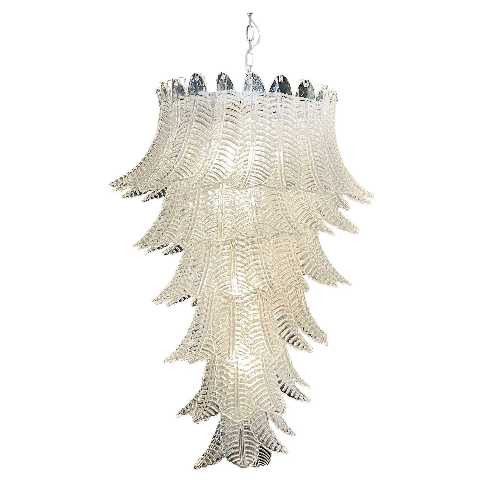 Huge Italian Murano Felci Glass Spiral Chandelier   83 Clear Glasses