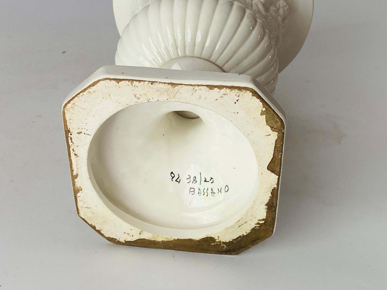 Italian White Glazed Porcelain Urn Vase Glased Porcelain By Bassano, Circa 1930 photo buy