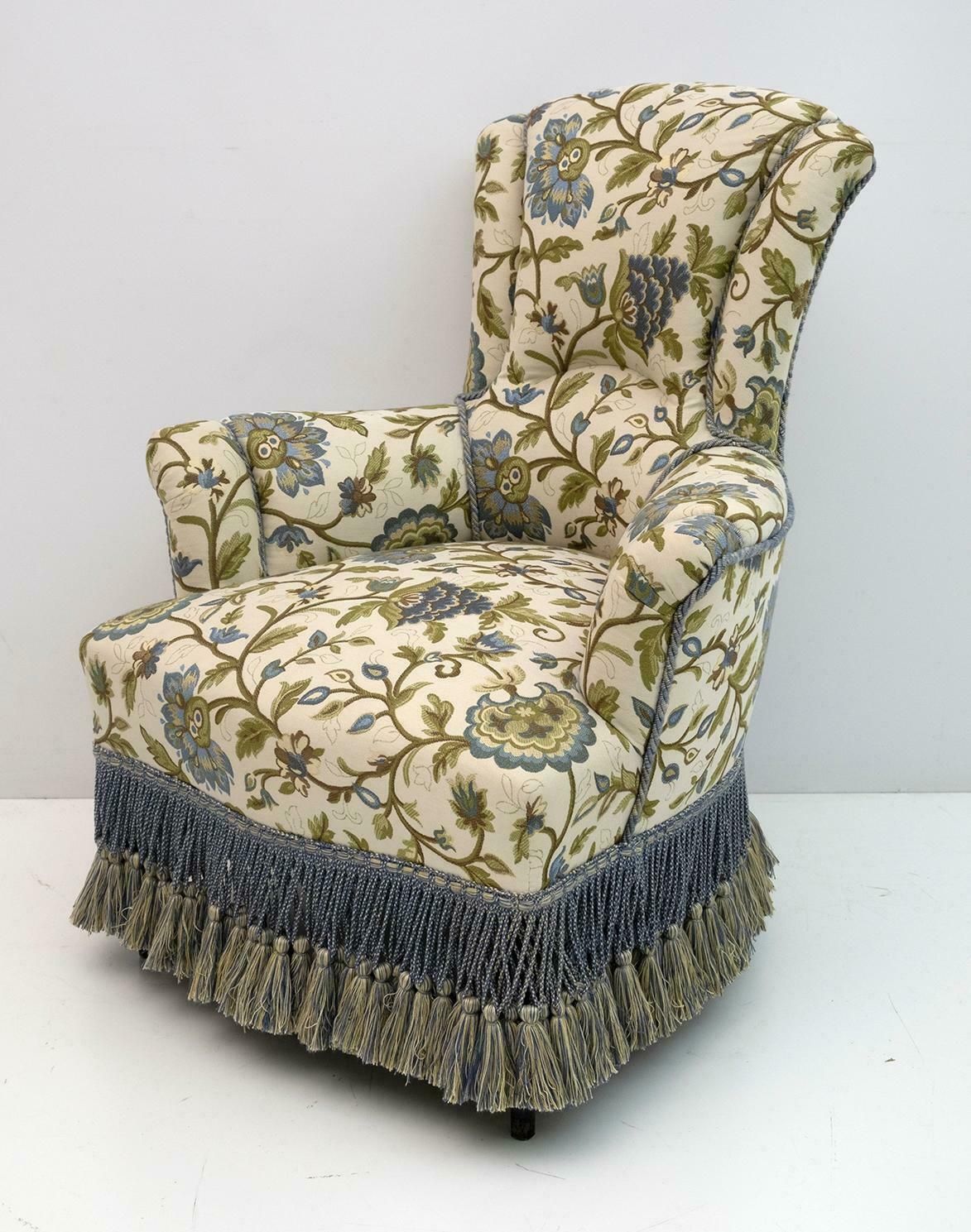 Pair Of Rare 19th Century Napoleon III Brocade Armchairs photo vintage