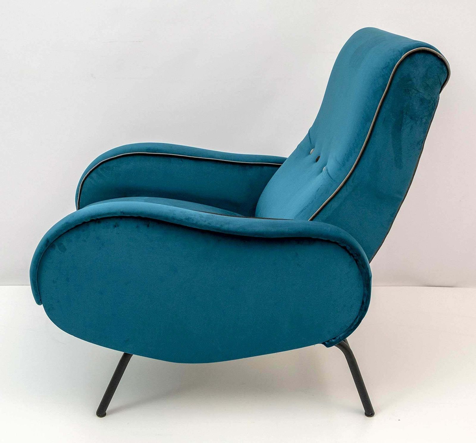Marco Zanuso Mid Century Modern Italian Velvet Reclining Armchair, 1950s photo furniture