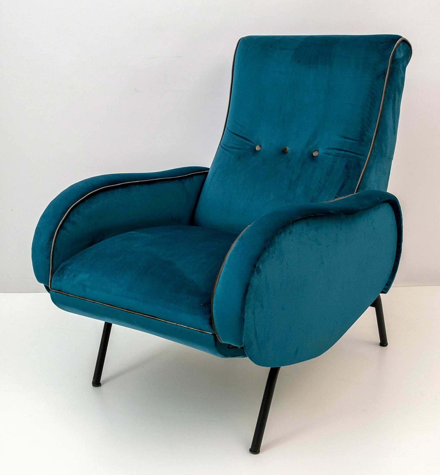 Marco Zanuso Mid Century Modern Italian Velvet Reclining Armchair, 1950s photo Furniture