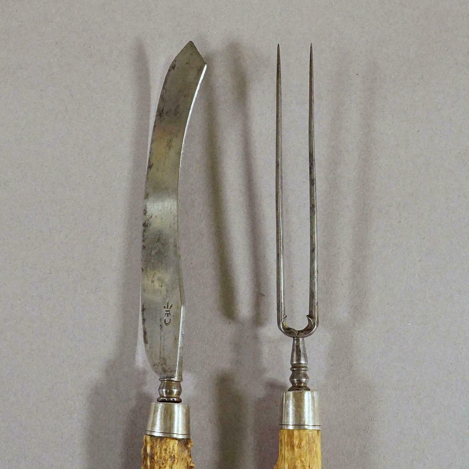 Antique Set Of Rustic Carter Cutlery With Carved Horn Handles 18th photo Home Decor