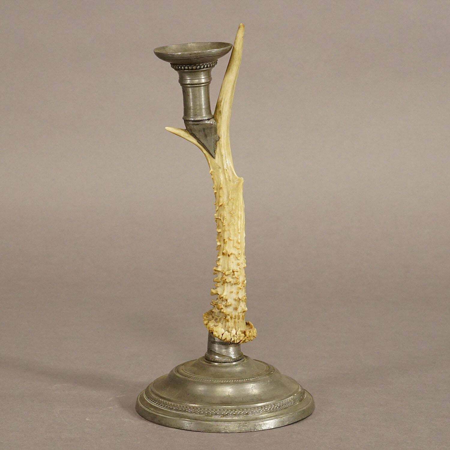 A Pair Black Forest Candle Holders With Pewter Base And Spout, Germany Ca. 1860s photo Home Decor