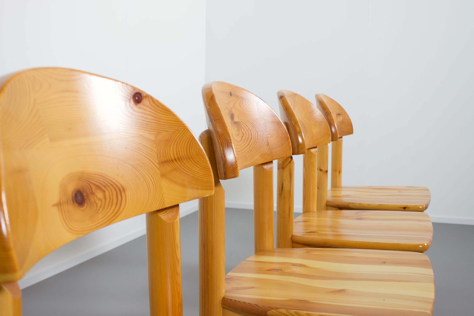 Set Of Four Rainer Daumiller Pine Wood Dining Chairs, 1970s photo vintage