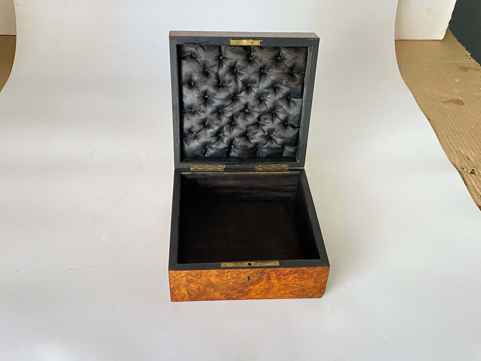 Box In Burled Wood And Silk Brown Color, France, 19th Century photo buy