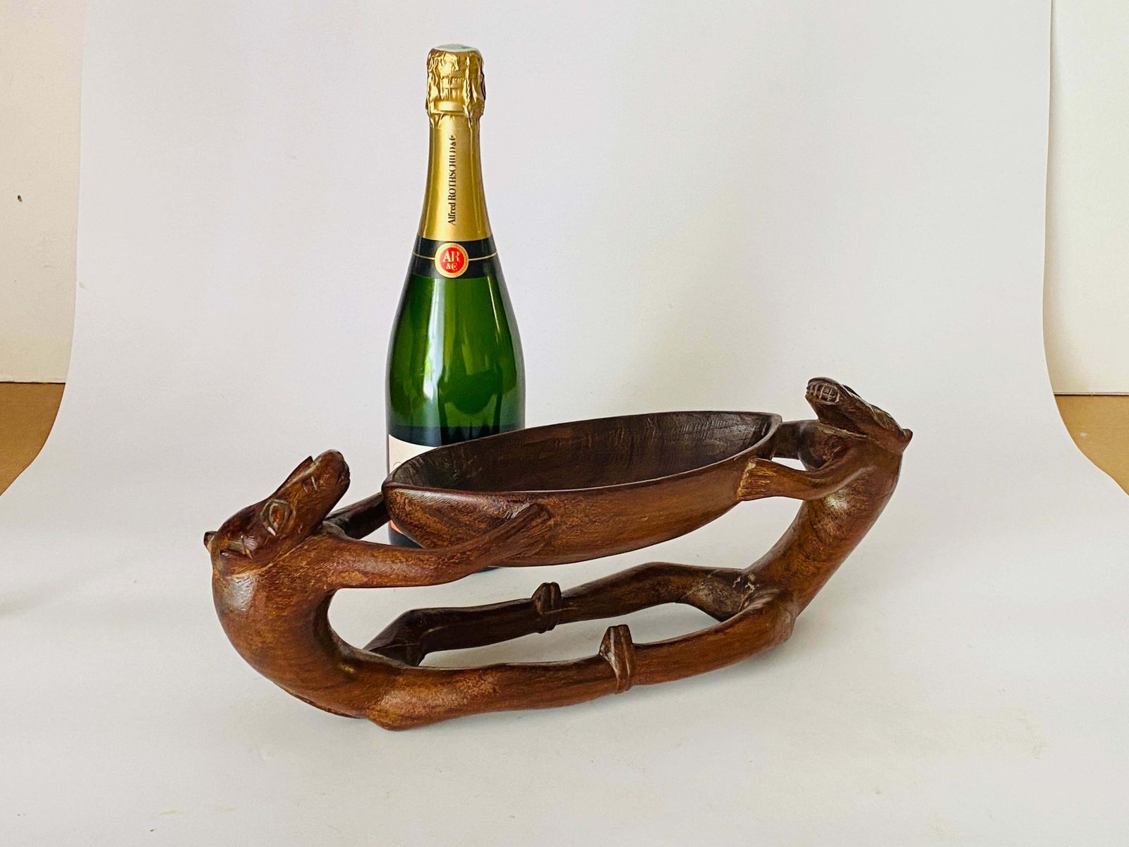 Home Decor 1960 Vide Poche Sculpture In Wood, Animals Holding A Bowl photo