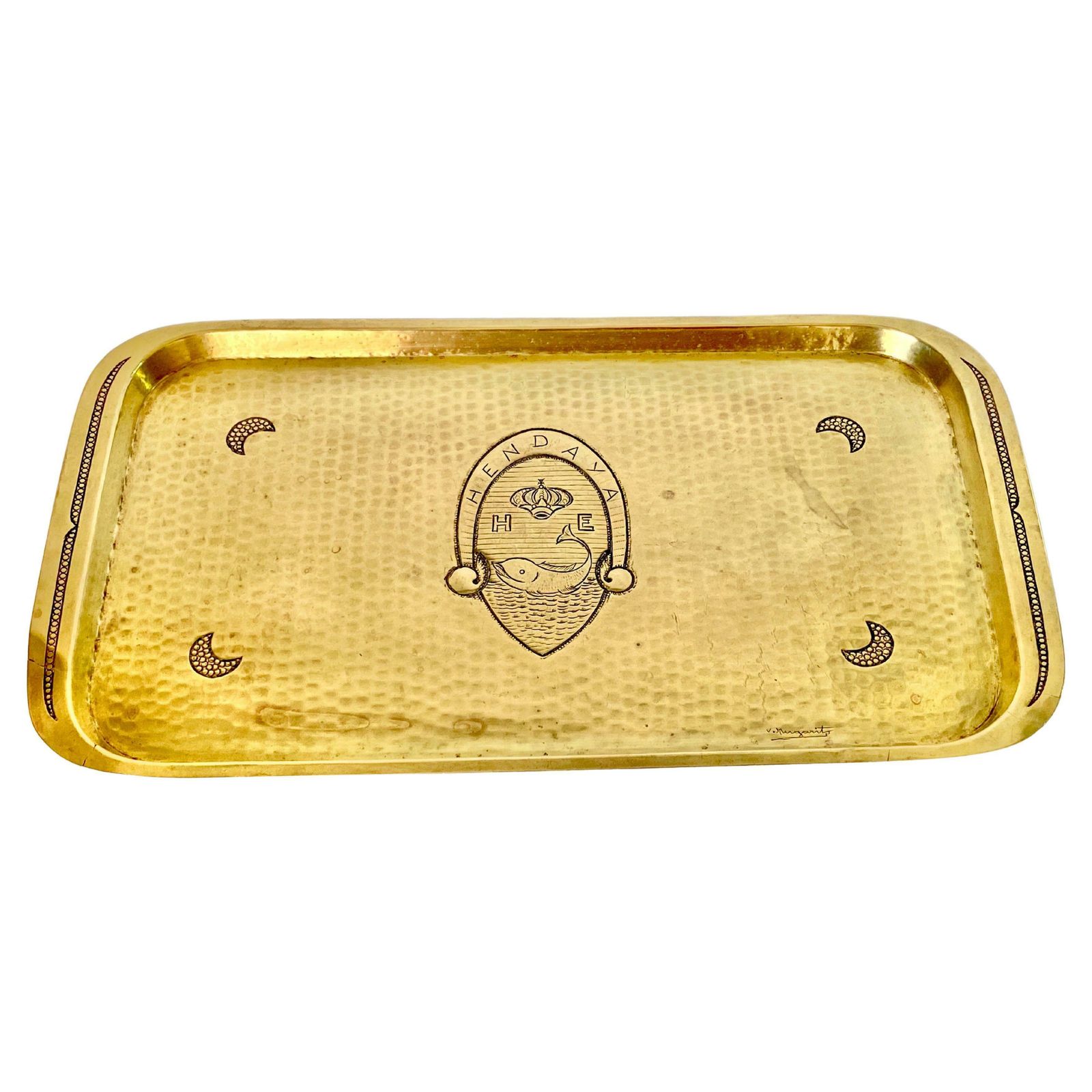 Platter In Brass, Art Deco Period, Gold Colour, 2 Signed, France 1940