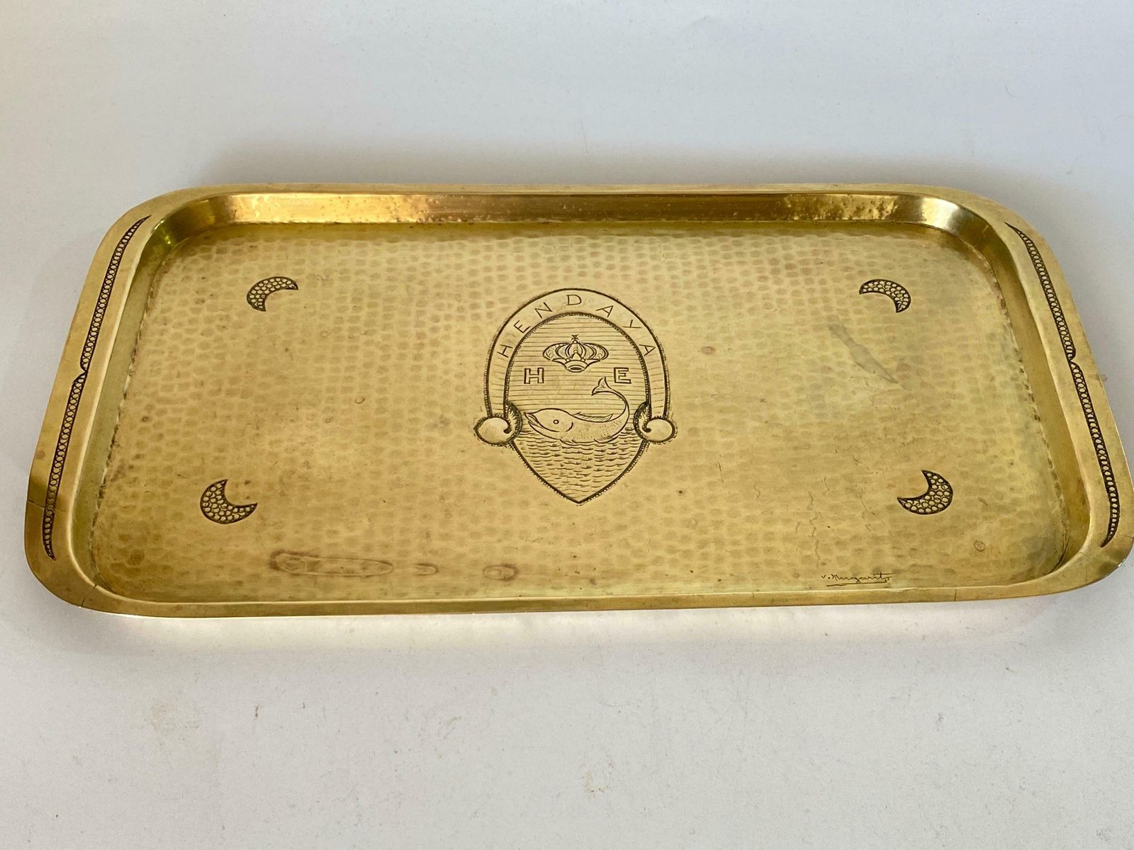 Home Decor Platter In Brass, Art Deco Period, Gold Colour, 2 Signed, France 1940 photo