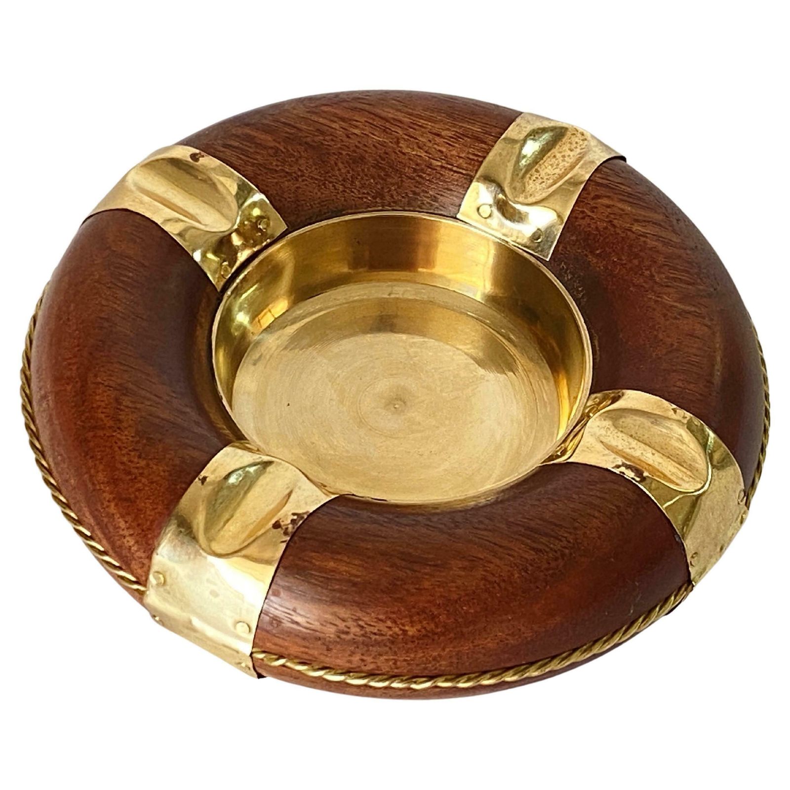 1970 Solid Wood And Brass Ashtray, France ,Brown And Gold Colour photo furniture