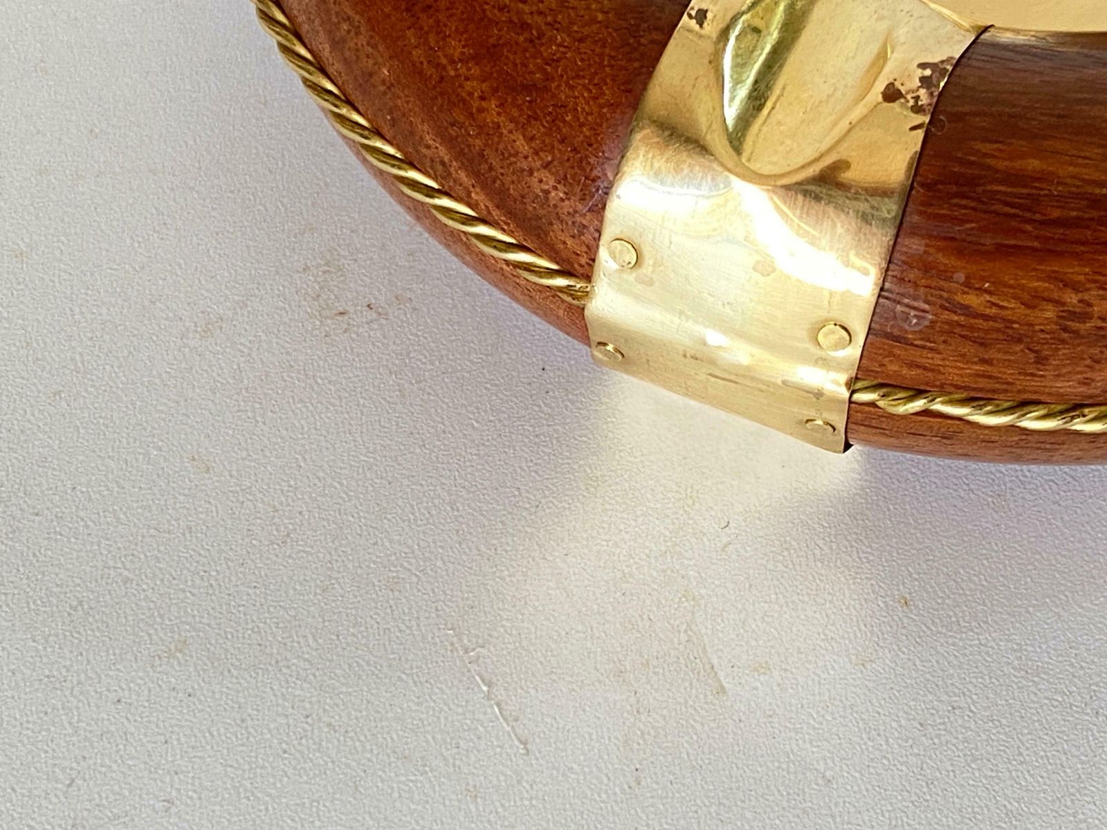 1970 Solid Wood And Brass Ashtray, France ,Brown And Gold Colour photo vintage