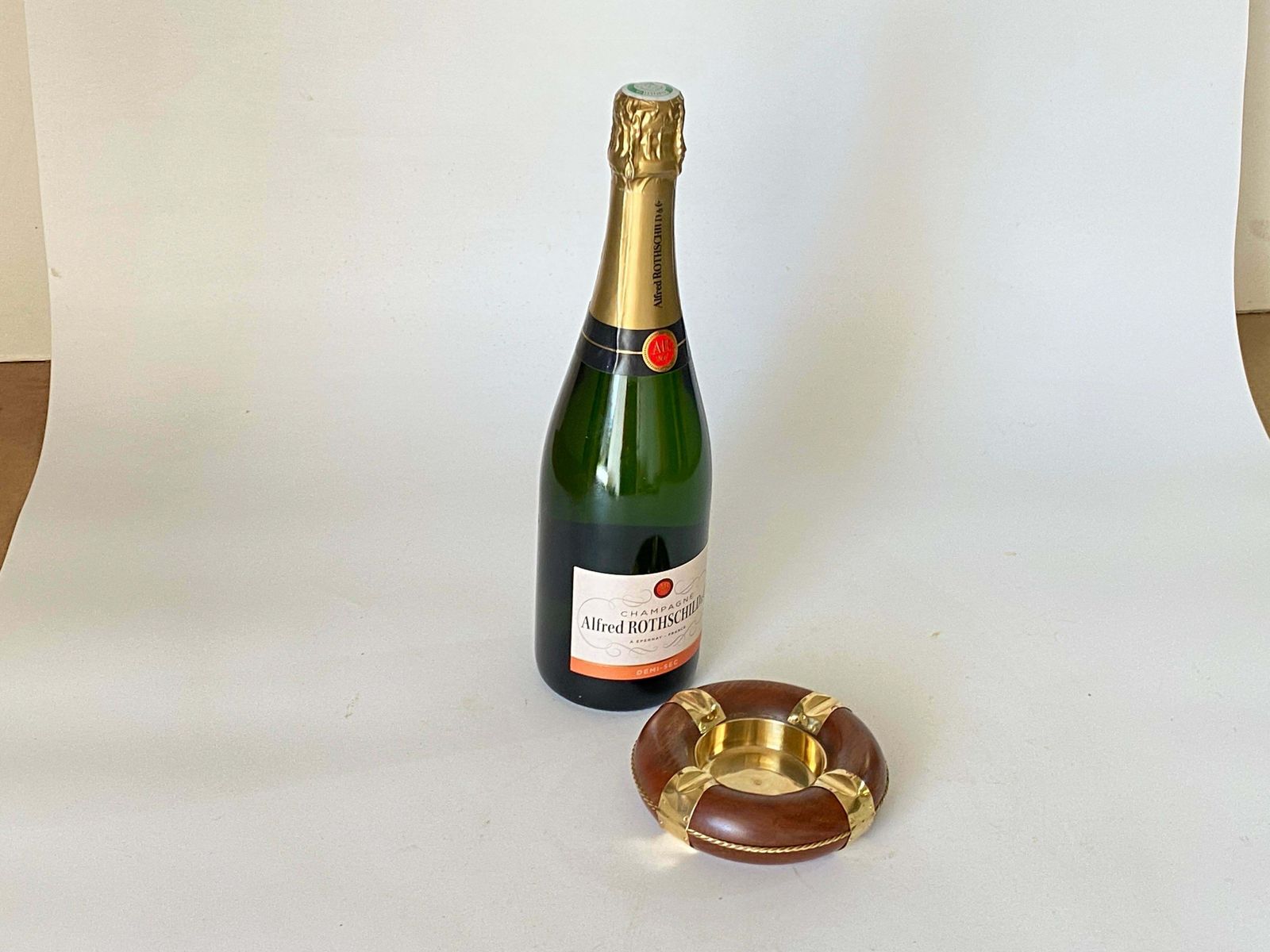 photo furniture 1970 Solid Wood And Brass Ashtray, France ,Brown And Gold Colour