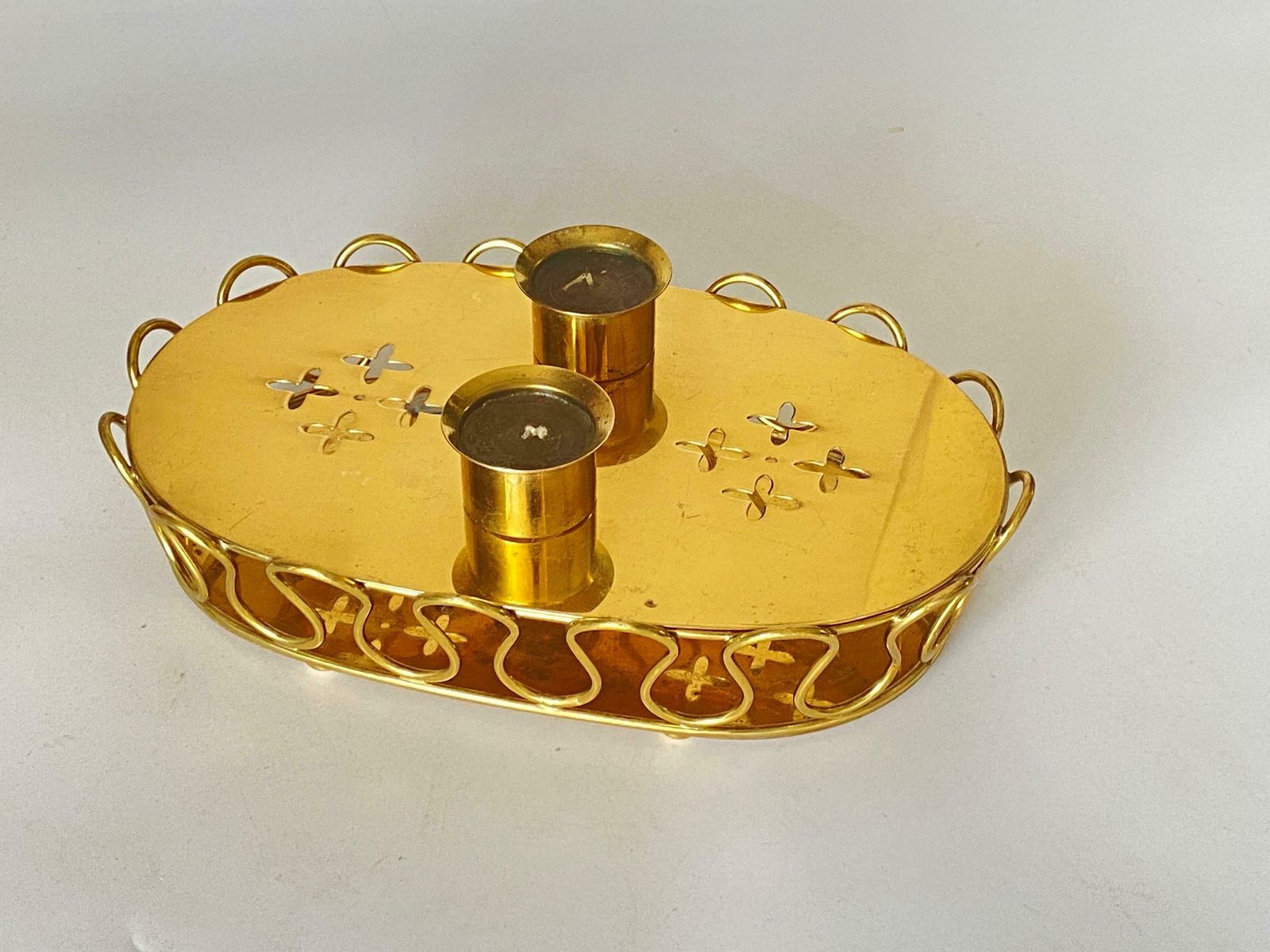 Home Decor Platter In Brass, Candle Holder, Gold Colour, By Josef Frank 1940 photo