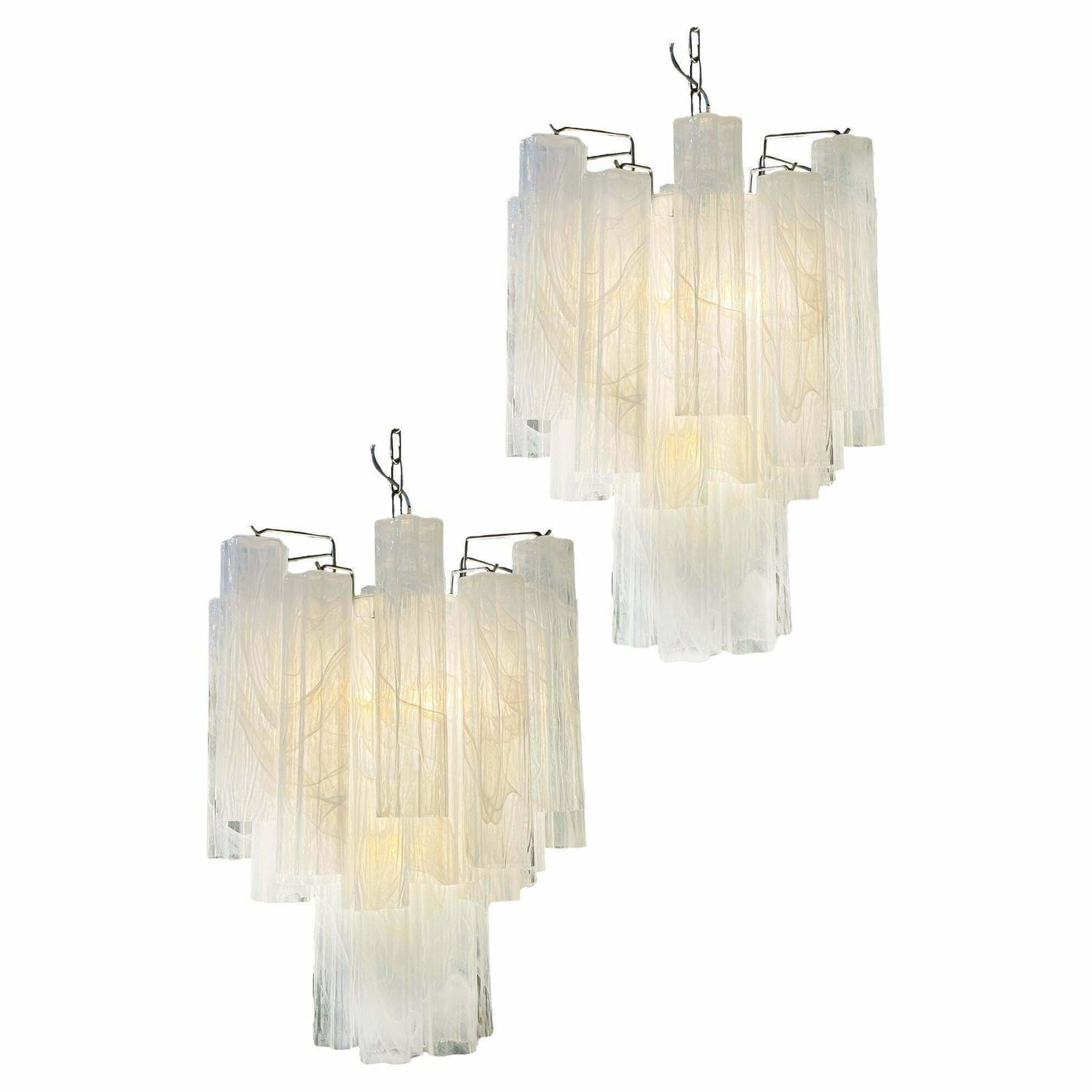 Elegant Glass Tube Chandeliers, 30 Albaster White Glasses