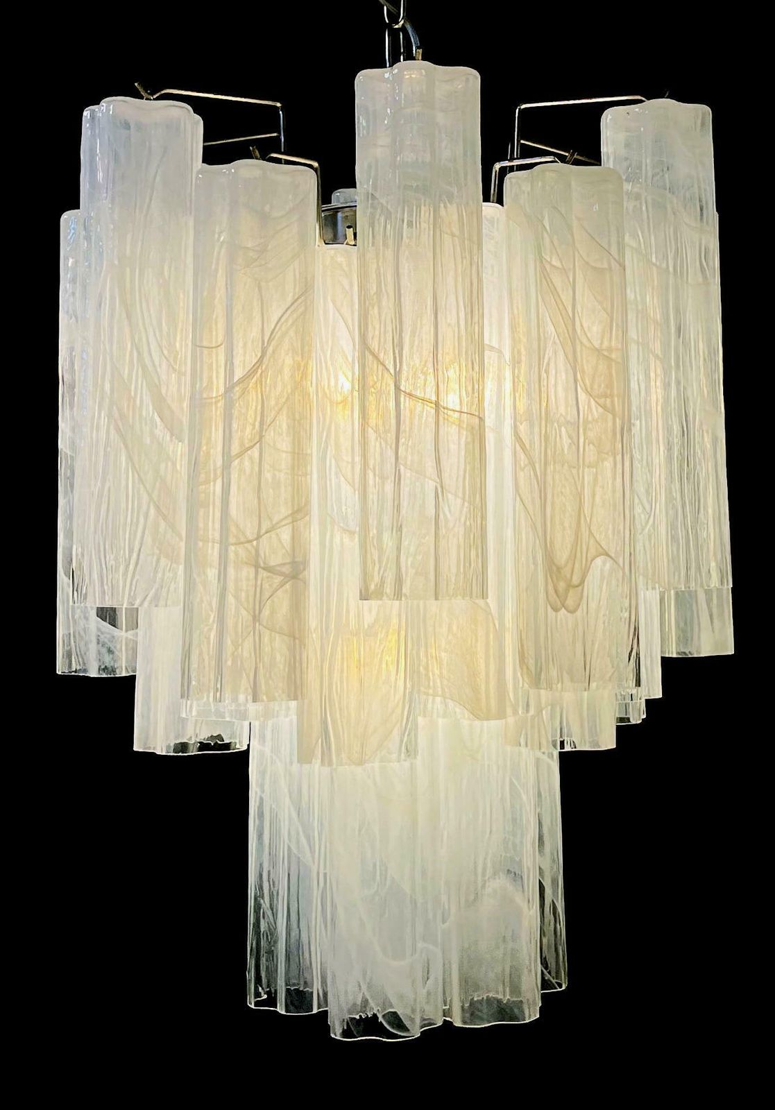 Elegant Glass Tube Chandeliers, 30 Albaster White Glasses photo for sale