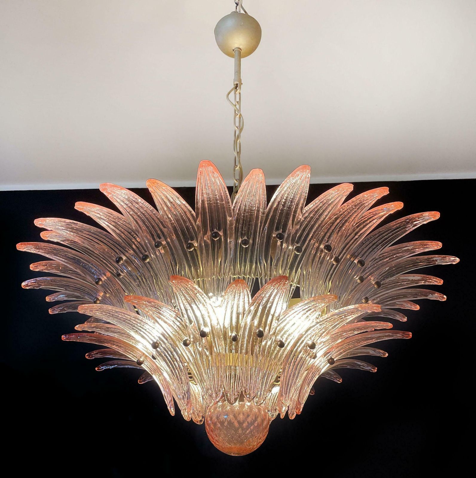 Pair Italian Pink Leaves Chandeliers, Murano photo for sale