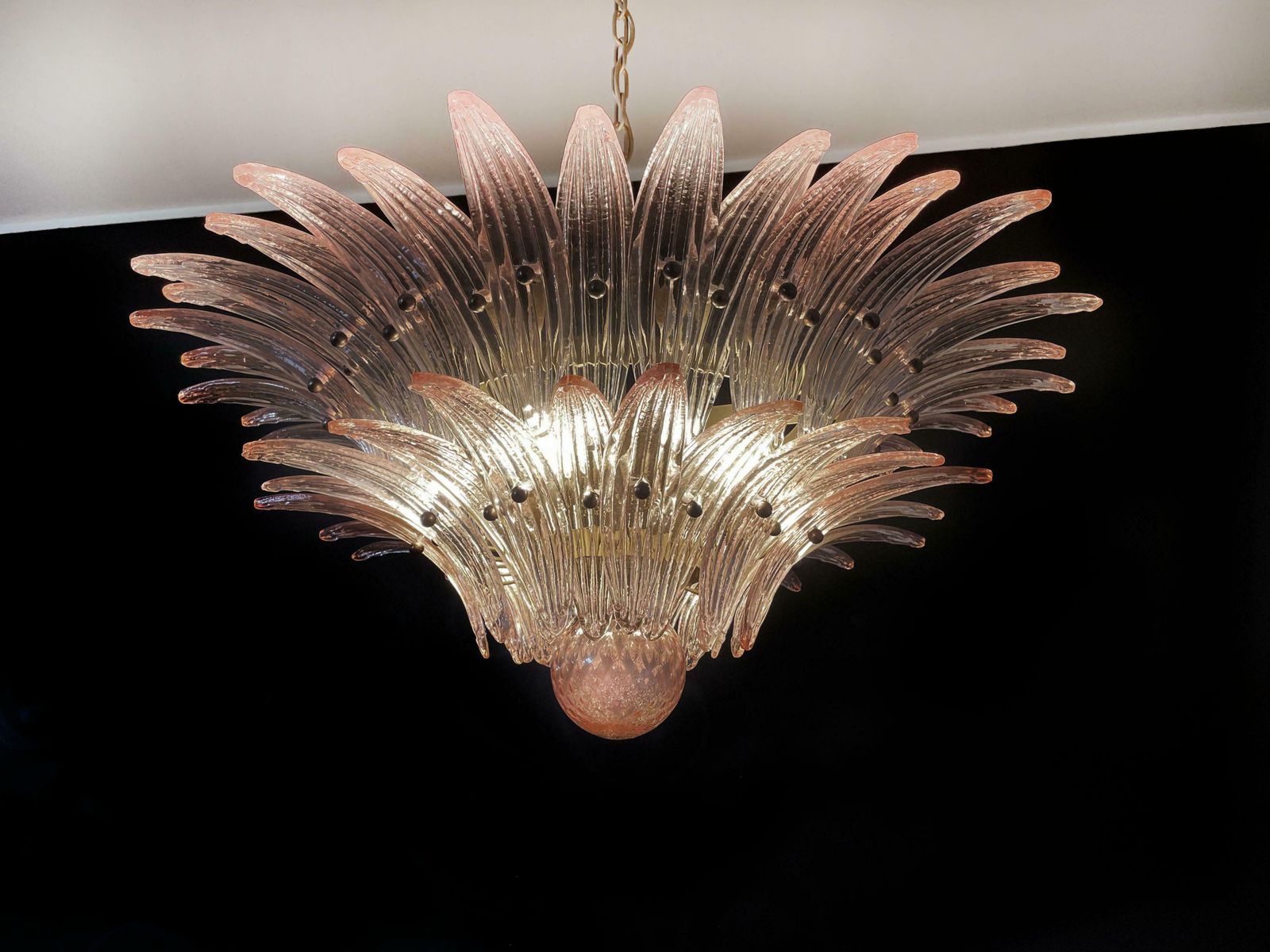 Pair Italian Pink Leaves Chandeliers, Murano photo 3228.0