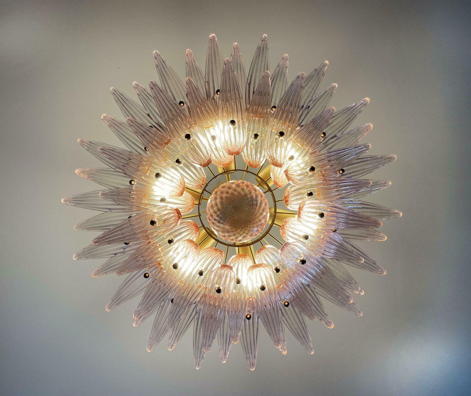 Pair Italian Pink Leaves Chandeliers, Murano photo buy