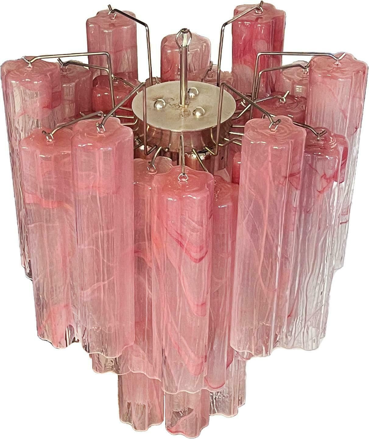 Charming Glass Tube Chandeliers, 30 Albaster Pink Glasses photo vinterior