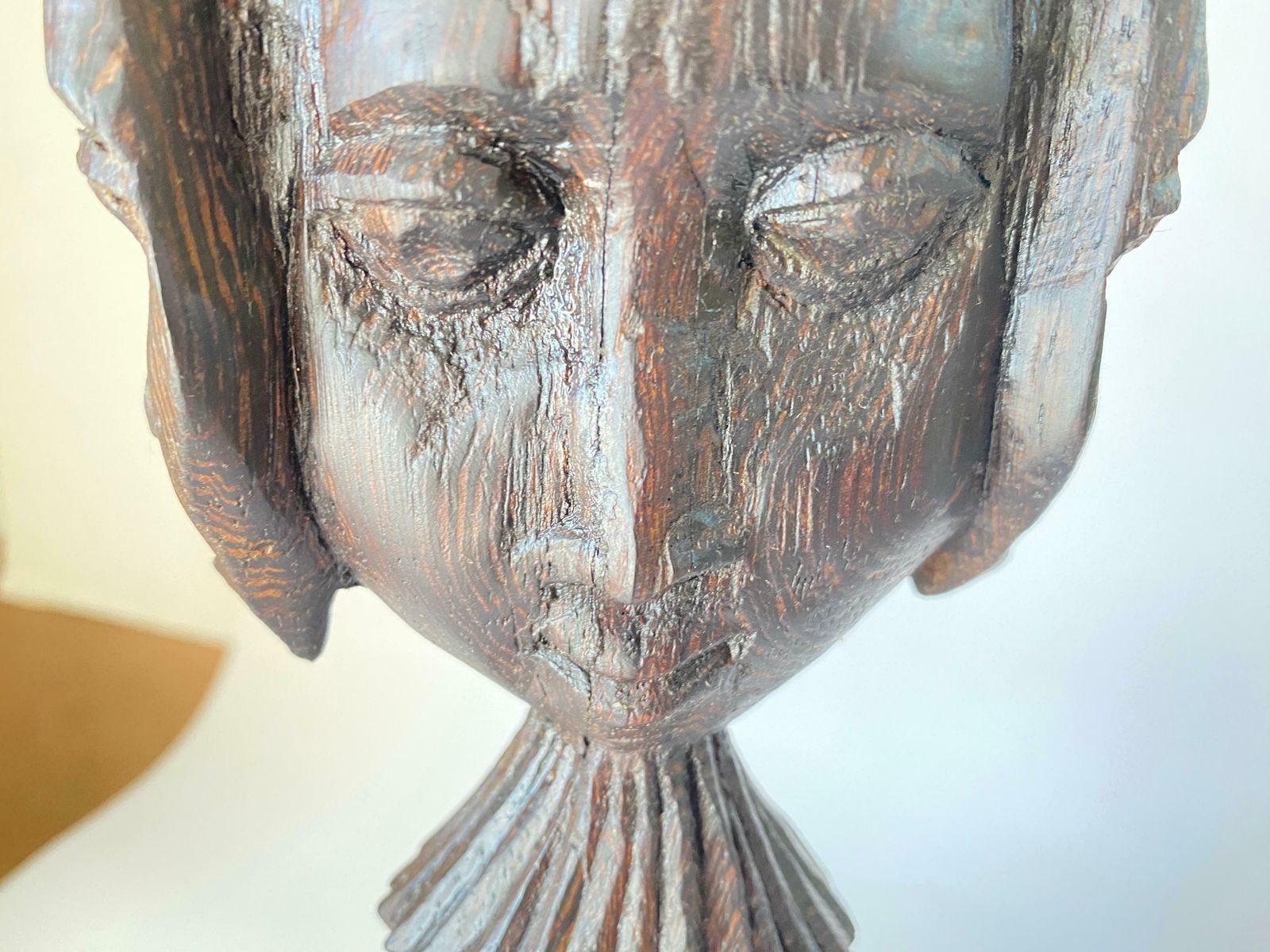 Sculptural Table Lamp Carved On Every Sides In Wood, France, 1950 photo vinterior
