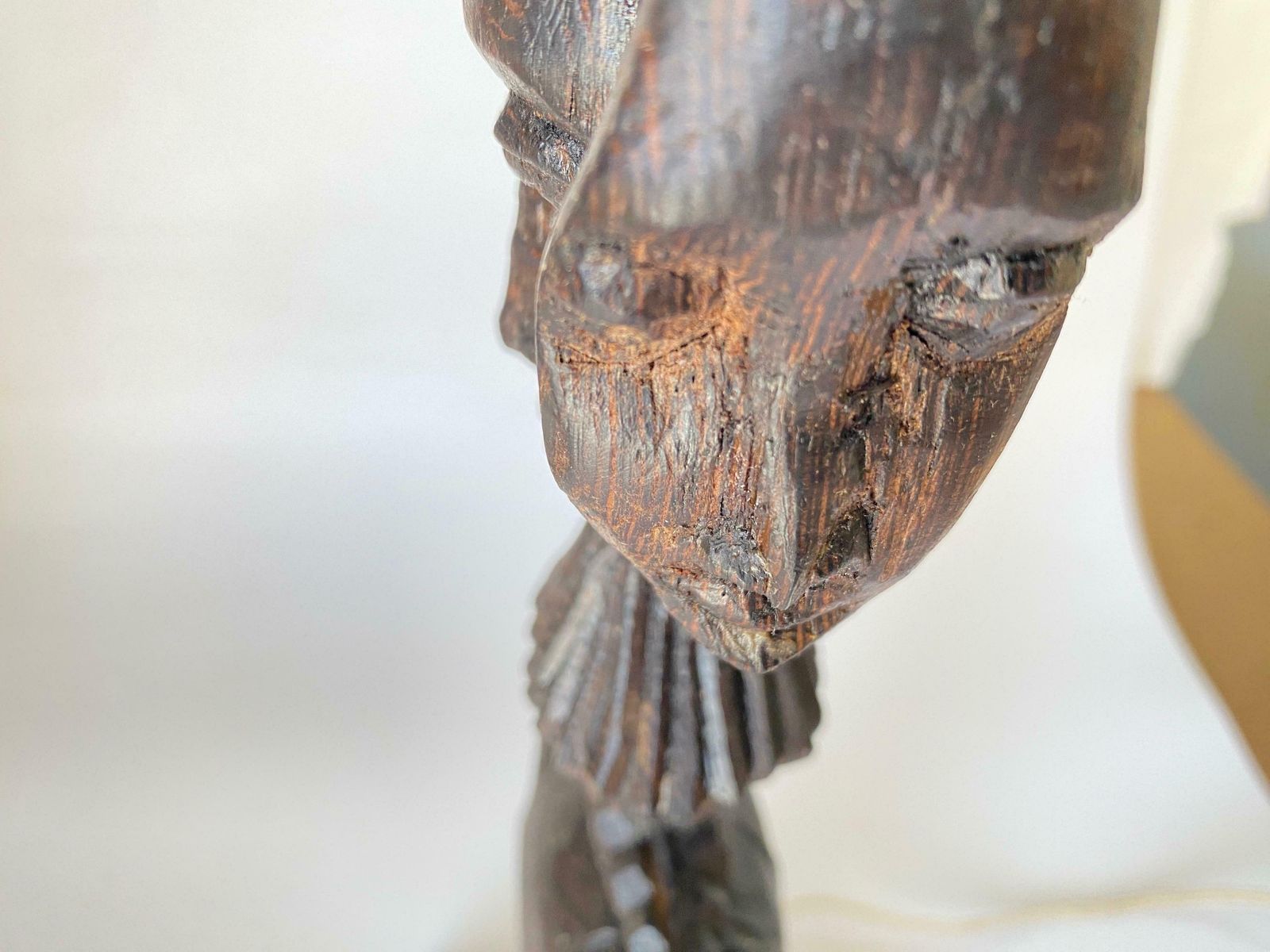 Sculptural Table Lamp Carved On Every Sides In Wood, France, 1950 photo vintage